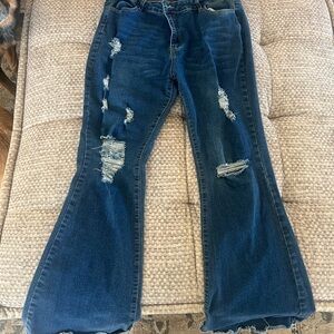 Distressed Blue Flare Jeans